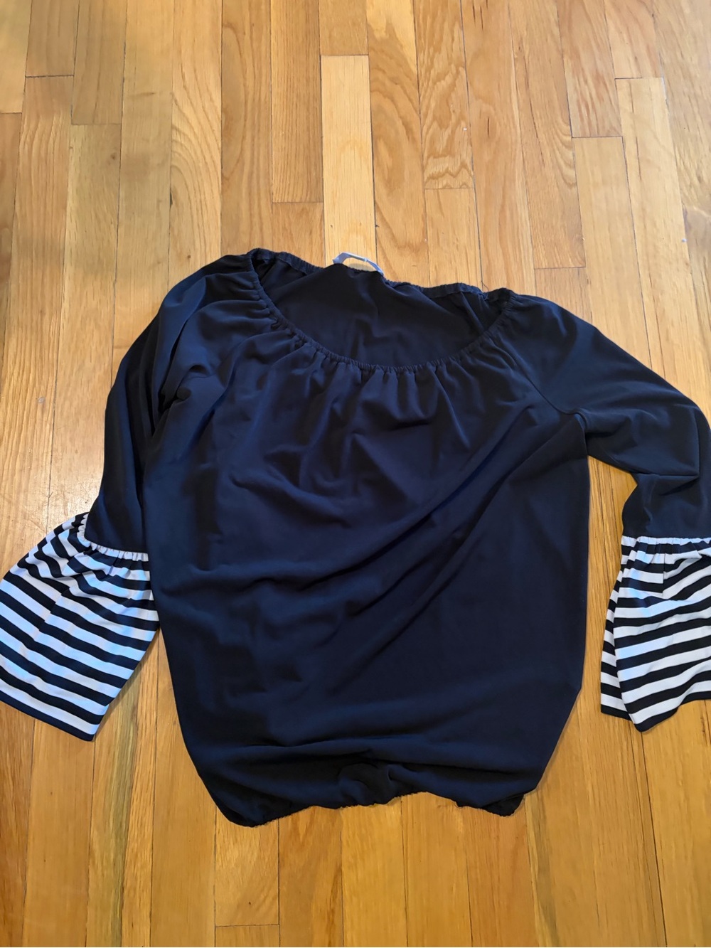 MICHAEL Michael Kors Black Top with Black-and-White Striped Sleeves